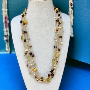 Long boho hippie vintage glass and bone beaded necklace